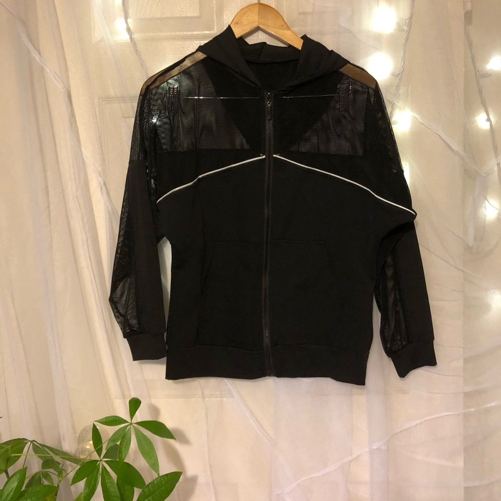 PLT half mesh zip hoodie